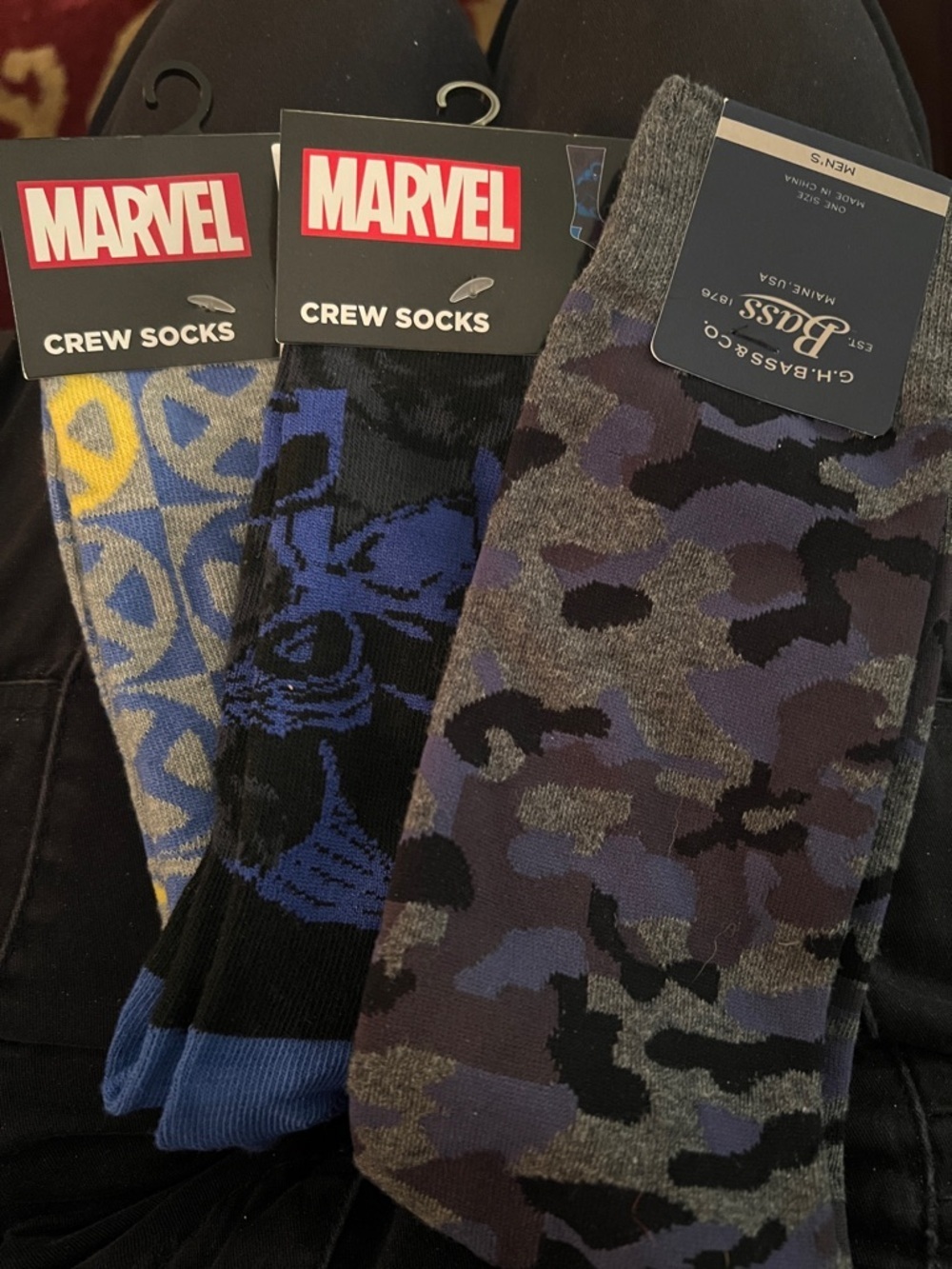 Men’s Casual Socks 3 Pairs NEW with Tags 2 Marvel and 1 GH Bass Size 9 - 13